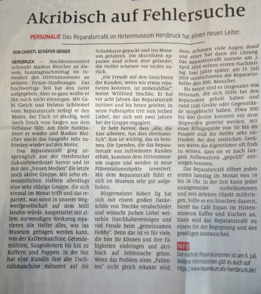 Bericht in der Hersbrucker Zeitung vom Juli 2024
